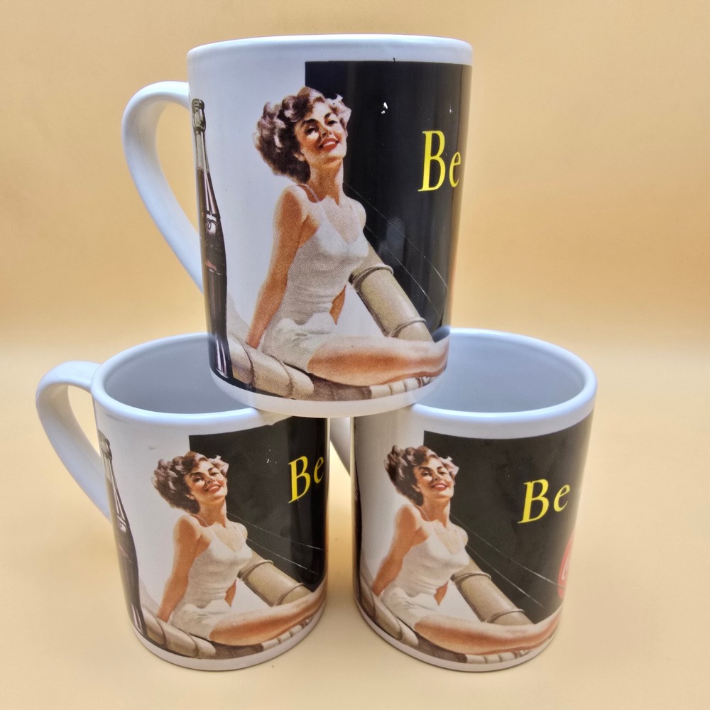 Sexy‎ Pin Up Girl Coca Cola Mugs Set of 3 Vintage Style Be Refreshed Gibson